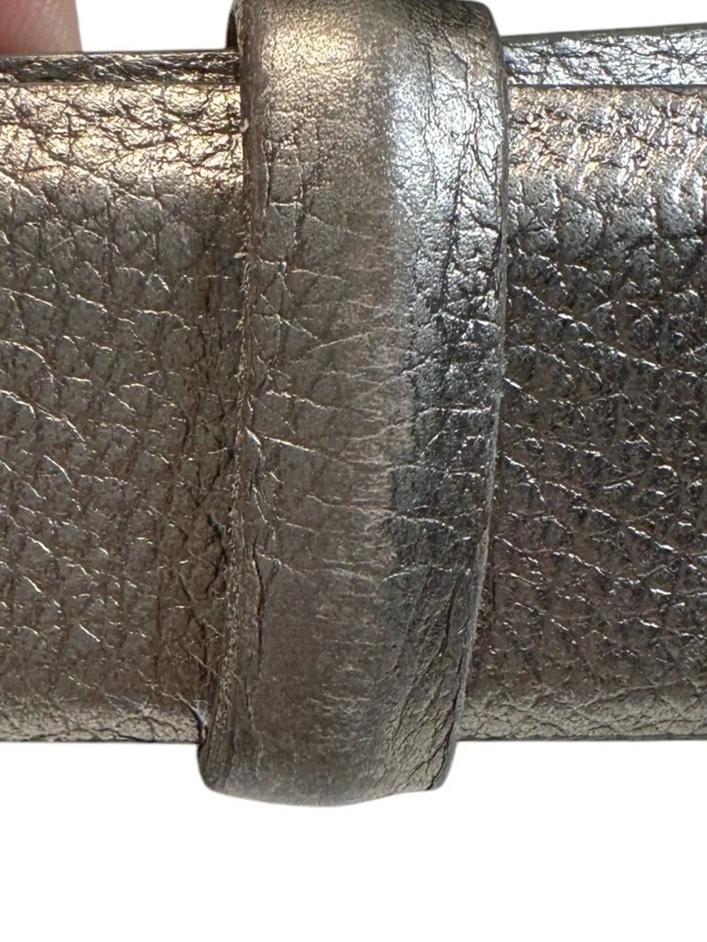 W. Kleinberg Silver Metallic Leather Wide Statement Belt Rectangle Buckle USA S